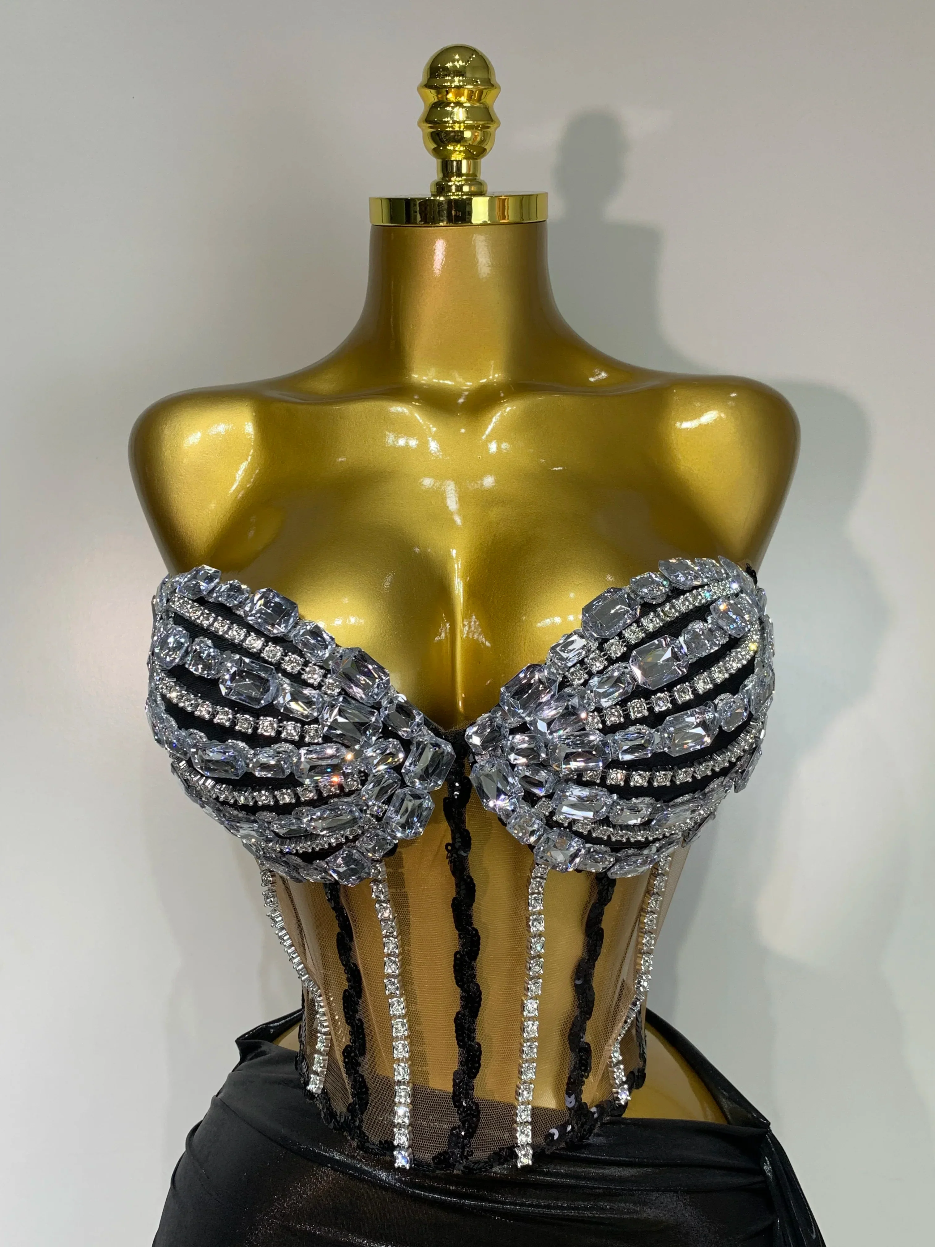 Sexy Two Pieces Top Skirt Sets Sparkly Diamonds See Through Stage Outfit Designer Performance Party Nightclub Birthday Dress - Image 5
