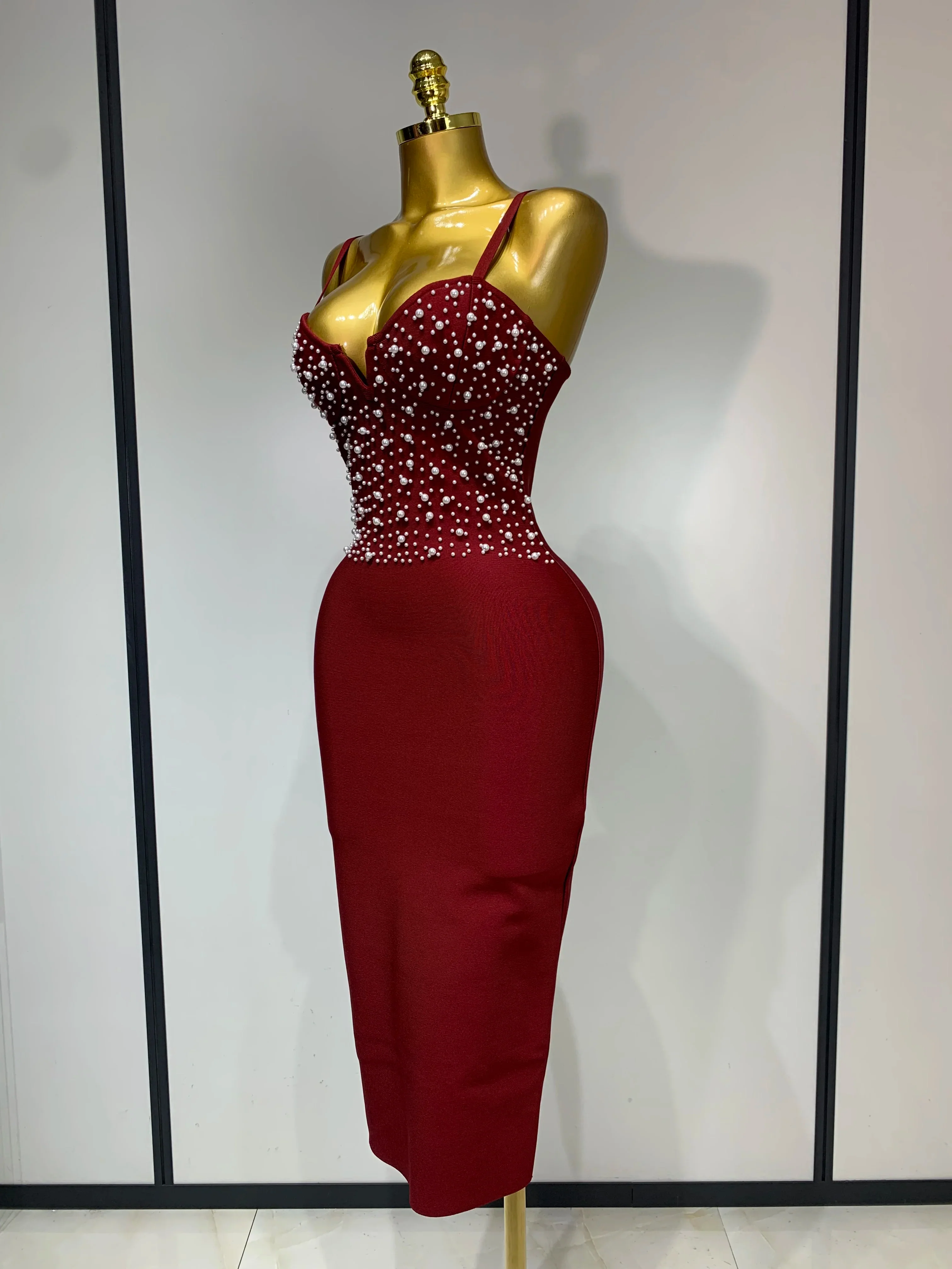 Sexy V-neck Black Red Bodycon Bandage Dress Women Celebrity Evening Prom Club Elegant Birthday Party Nightclub Dresses - Image 2