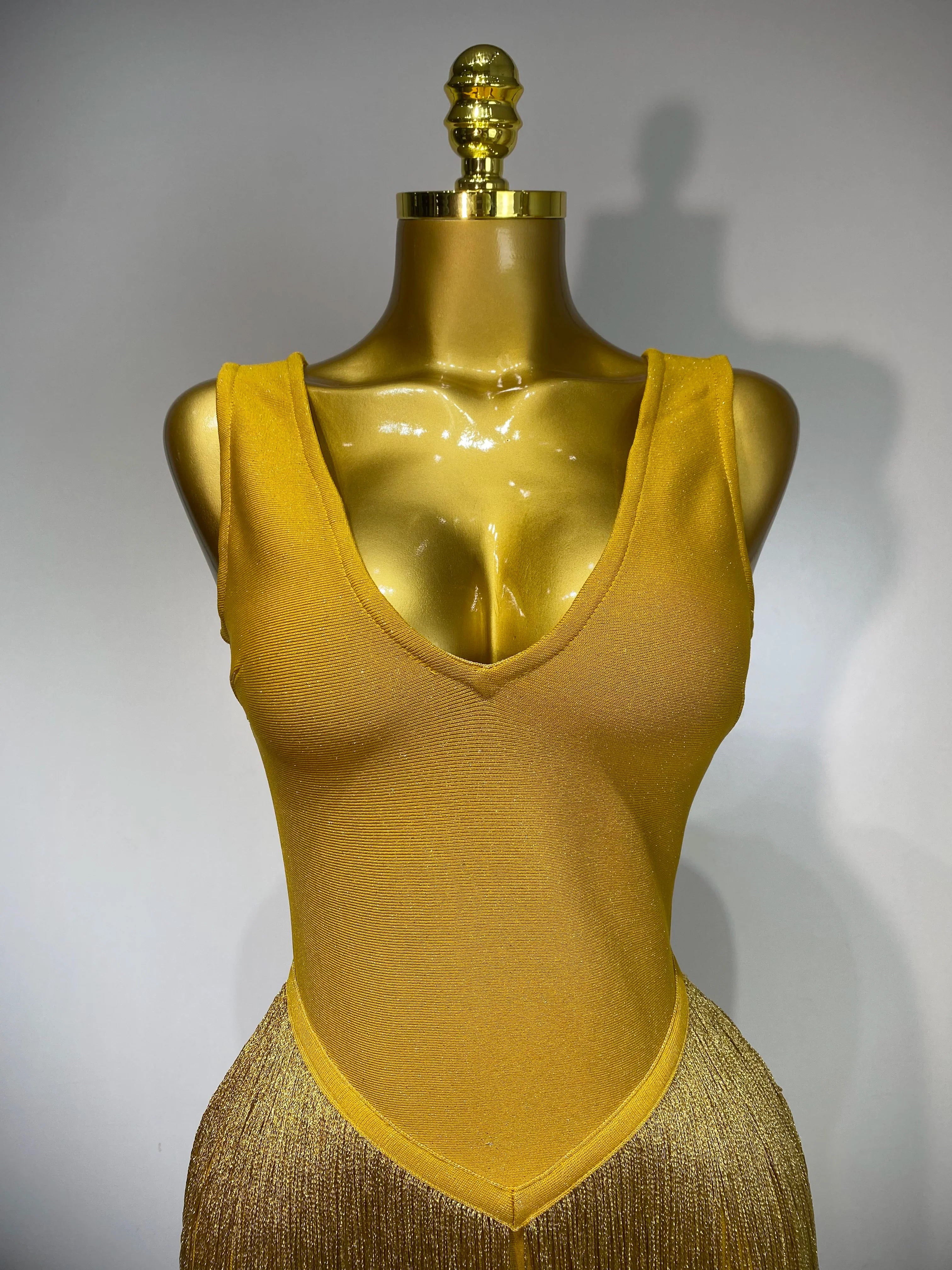 Sexy V Neck Yellow Tassels Women Prom Dress Sheath Sleeveless Party Gown Elegant Formal Luxury Birthday Club Dresses - Image 5