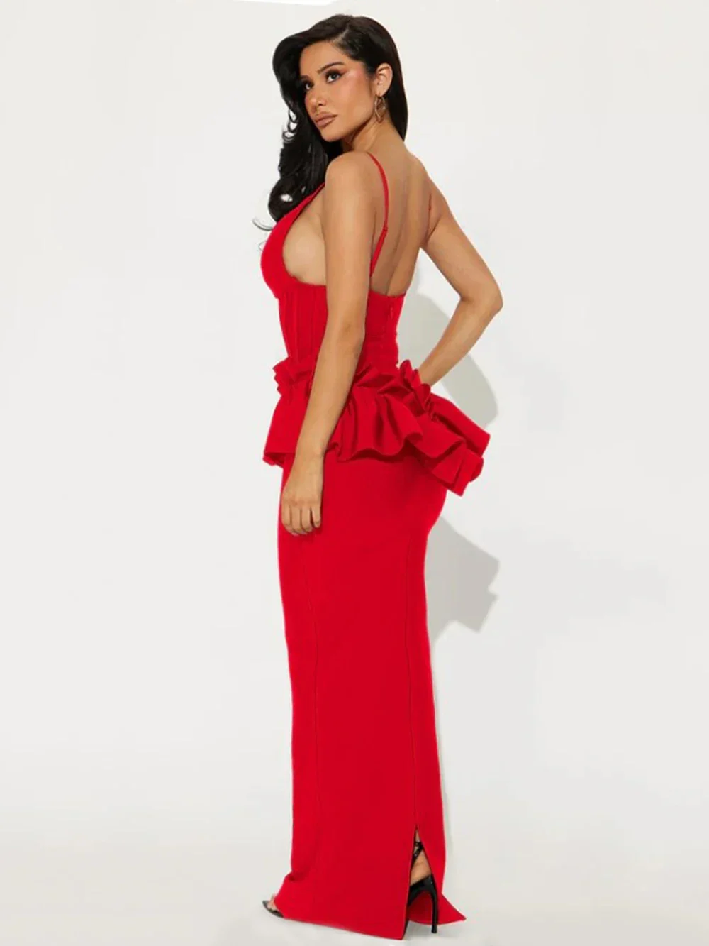 Sexy Women Long Bandage Dress Ruffle Sleeveless Slim Solid Summer Party Fishbone Maxi Dress Clubwear Female Vestido Outfits - Image 6