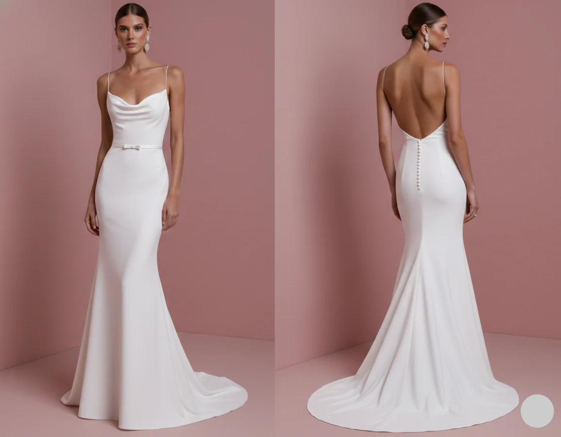 Long Criss Cross Back Wedding Dress Satin Mermaid Gown