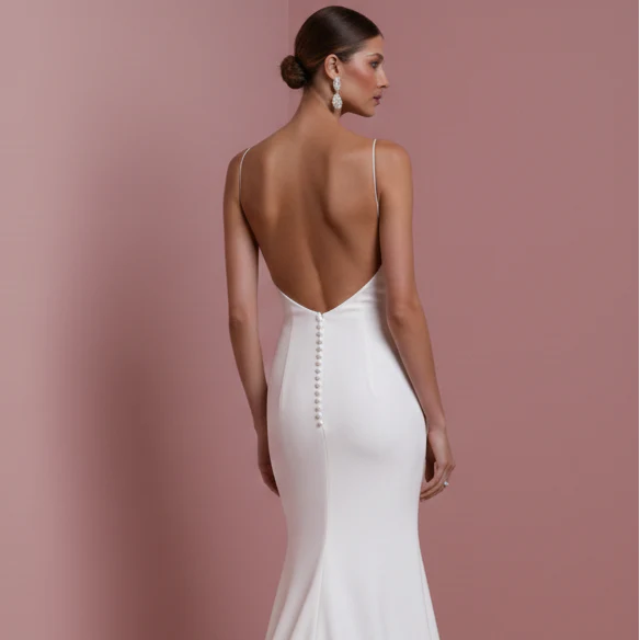 Long Criss Cross Back Wedding Dress Satin Mermaid Gown - Image 5