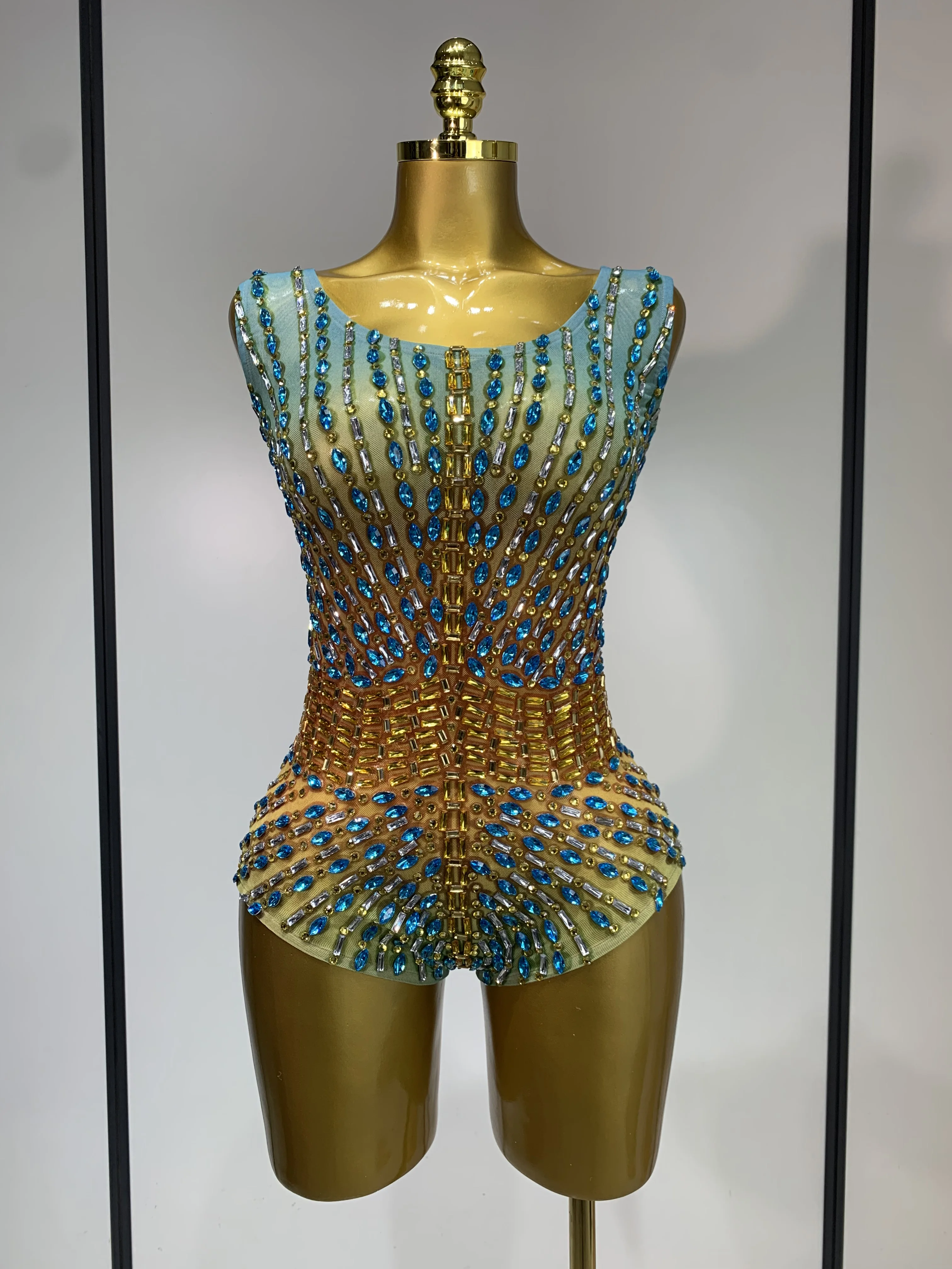Shining Rhinestones Bodysuit Women's Birthday Celebrate Evening Party Outfit DS Bar Show Wear Singer Dancer Performance Costume