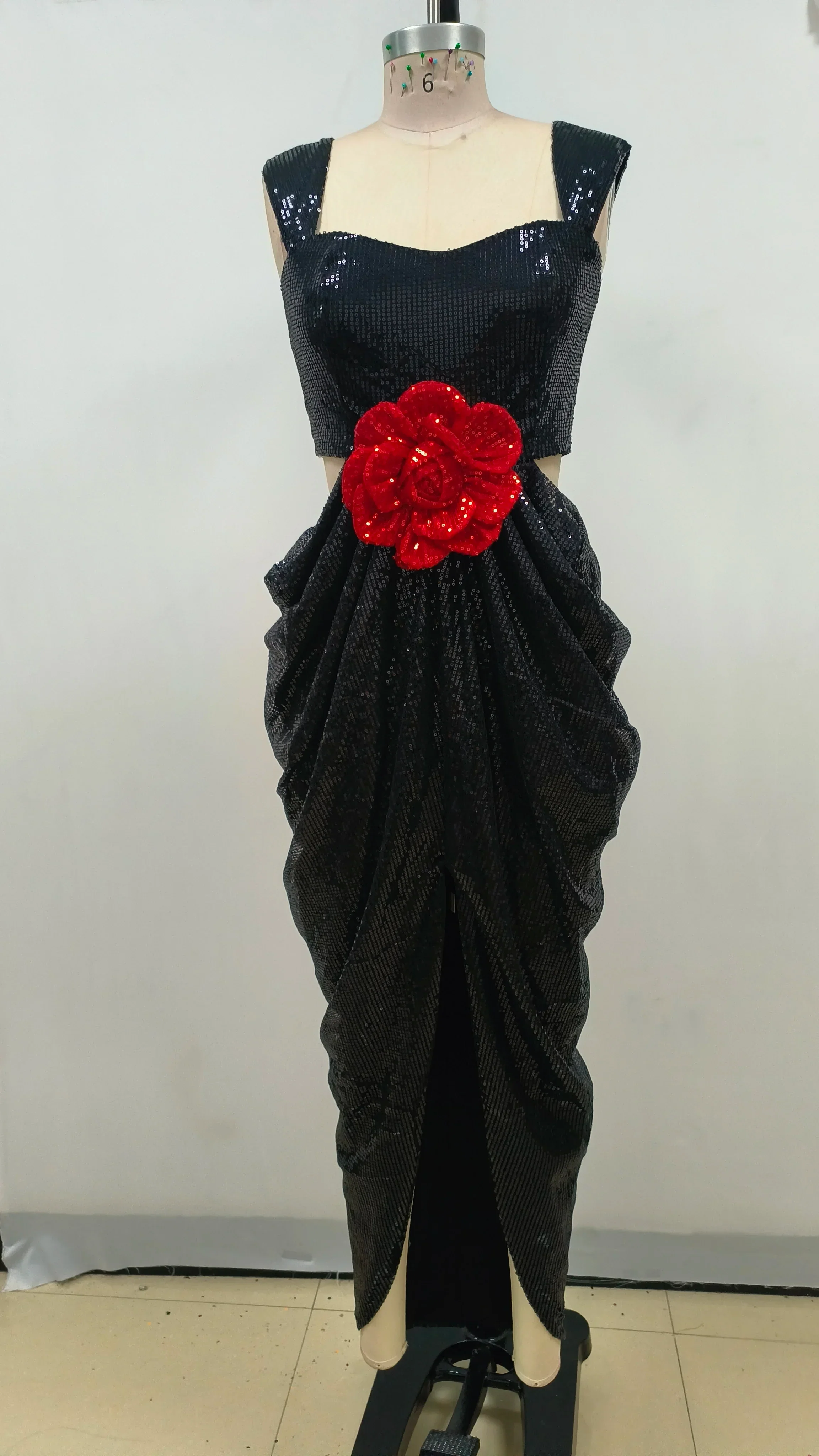 Shinning Black Sequins Women Sleeveless Sexy Square Collar Bodycon Long Dress Nightclub Party Celebrate Singer Stage Wear - Image 2