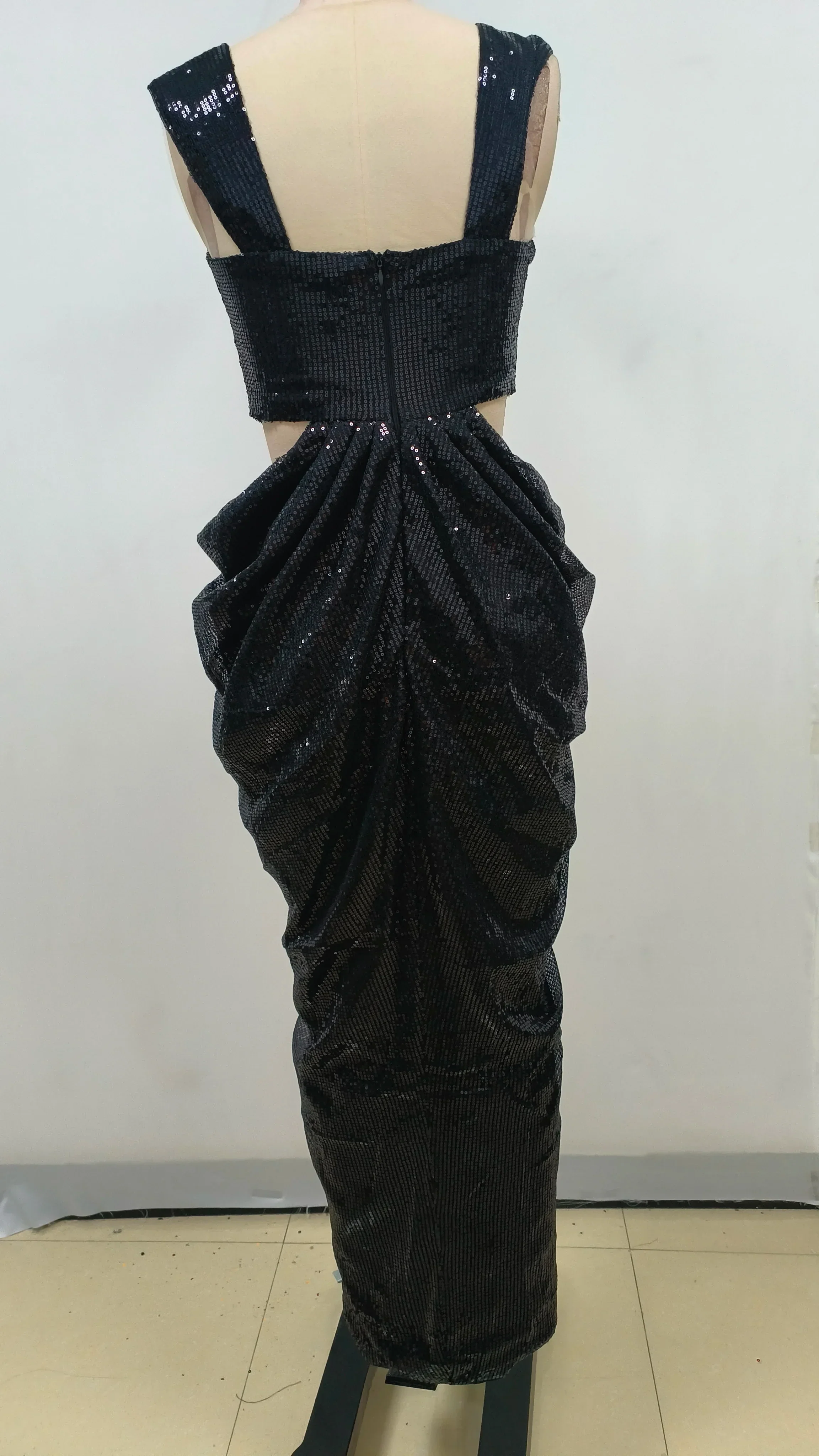 Shinning Black Sequins Women Sleeveless Sexy Square Collar Bodycon Long Dress Nightclub Party Celebrate Singer Stage Wear - Image 5