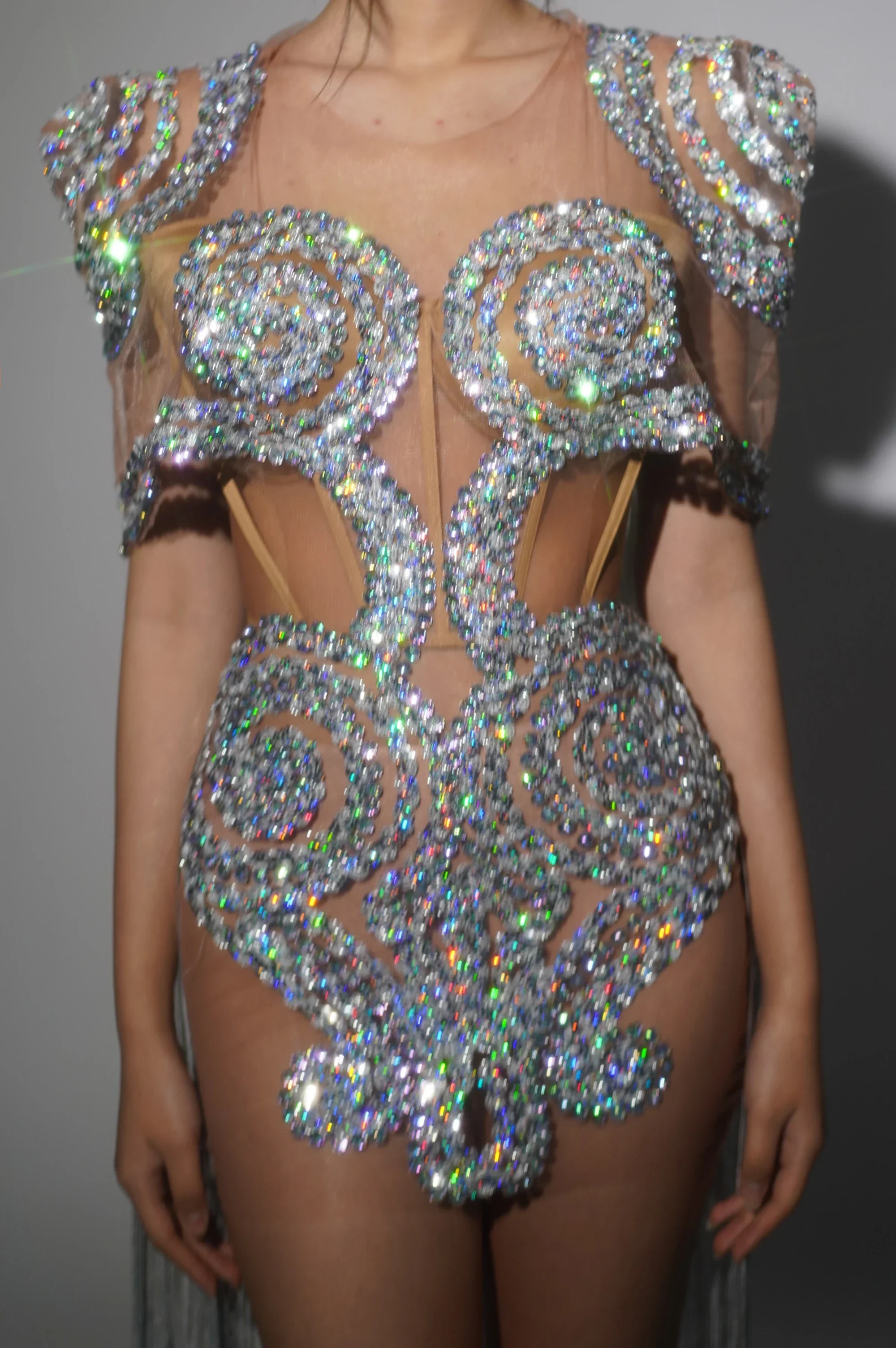 Shinning Sequins Women Sexy mesh See Through Cloak Sleeve Sexy Bodycon Mini Dress Nightclub Party Bar Singer Performance Costume