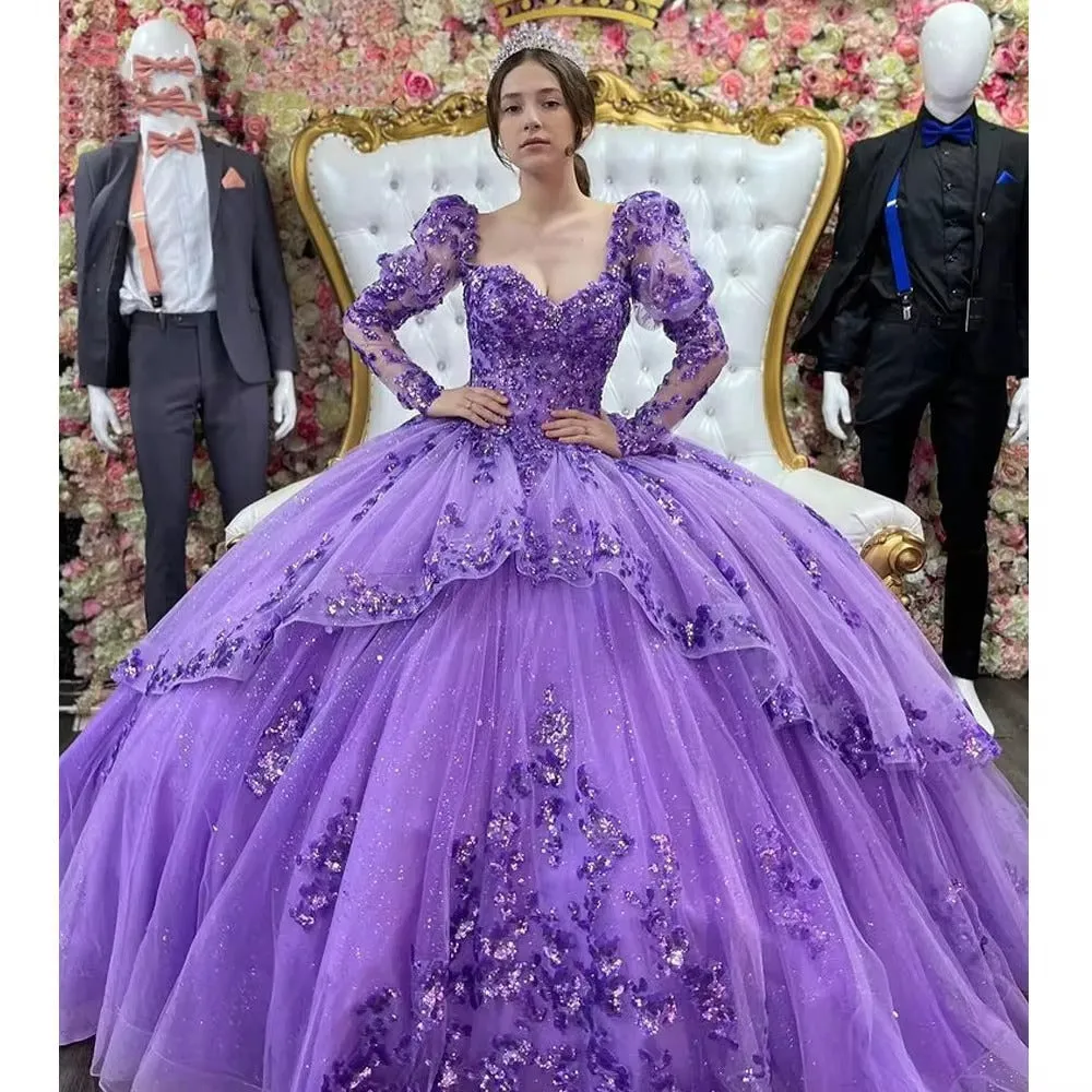 Shiny Beading Quinceanera Dresses Long Sleeves Vestidos De 15 Años Glitter Tulle Formal Prom Princess Birthday Gown - Image 3