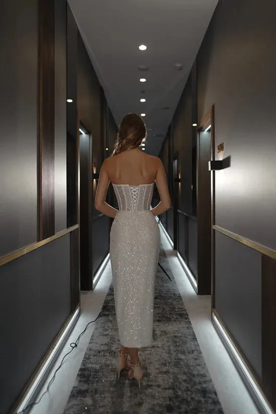 Sparkle White Short Prom Dress Vestido De Novia Wedding Dress Simple Court Train Bridal Gown Modern Bow Satin Mermaid Princess - Image 6