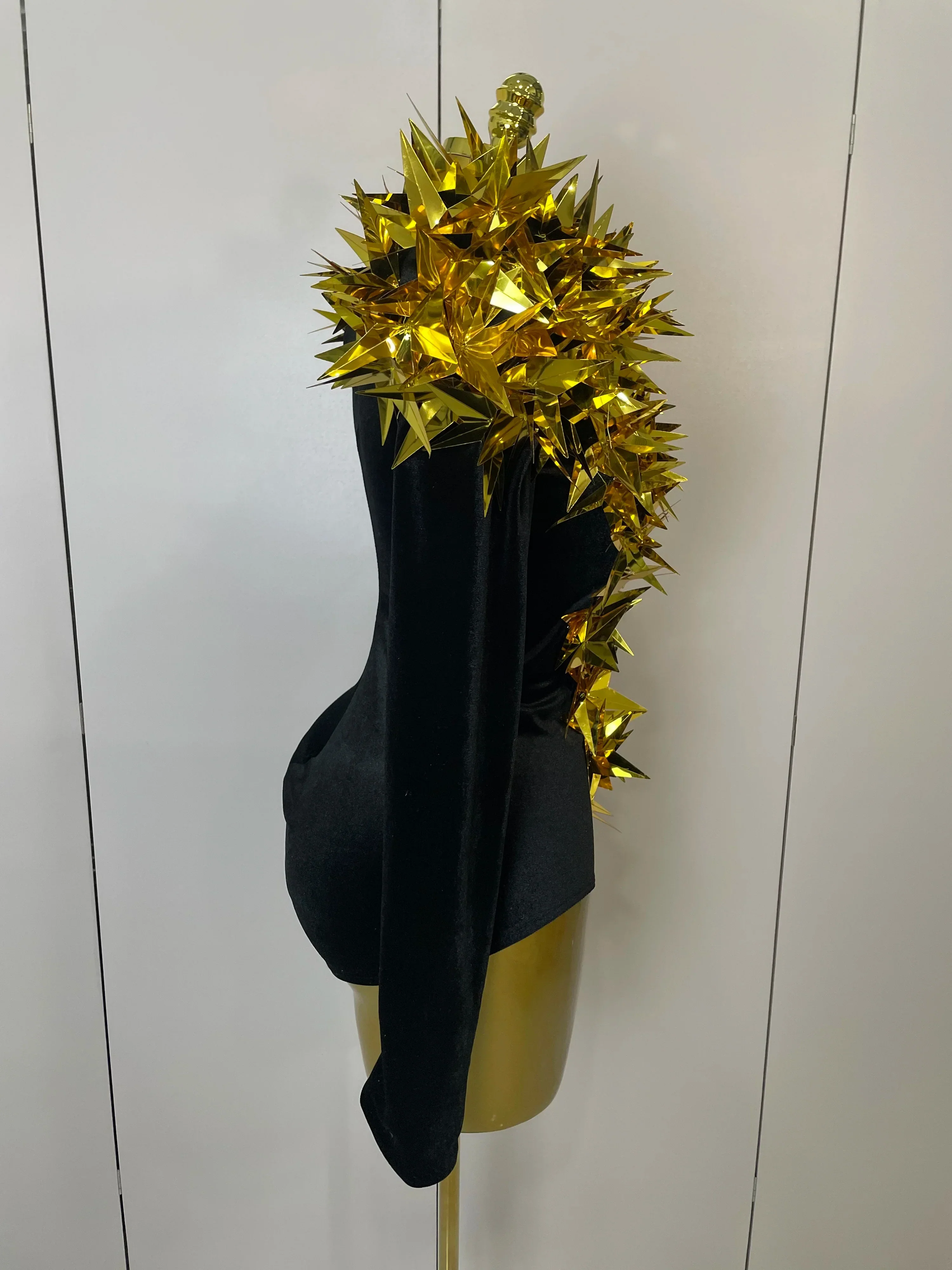 Shiny Gold Rhinestone Black Velvet Long Sleeve Bodysuit  Women Evening Party Club Gala Hosts NightClub Bar Stage Costumes - Image 4