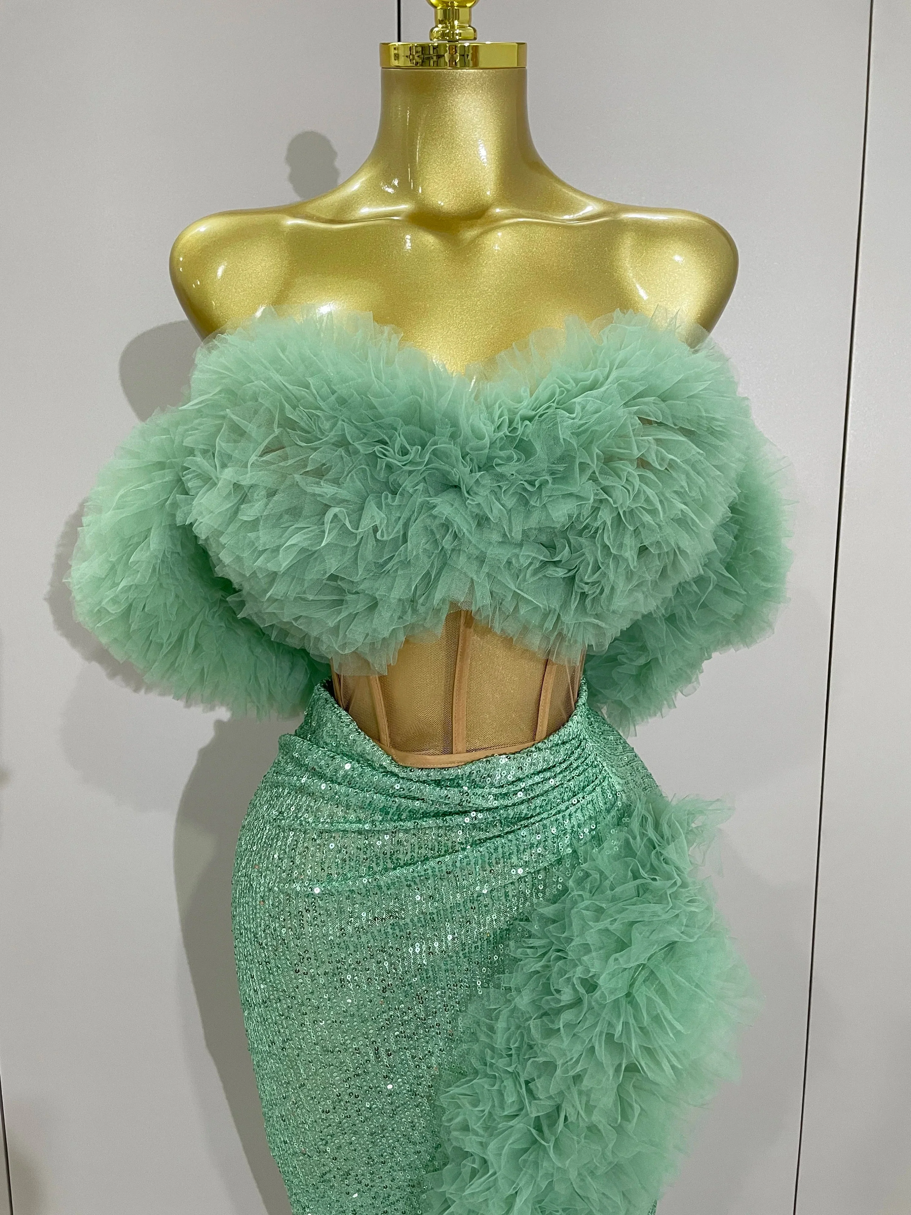 Shiny Sequins Top Short Skirt Two Pieces Set  Women Sexy Celebrate Evening Prom Birthday Party Dress Nightclub Stage Outfit - Image 3