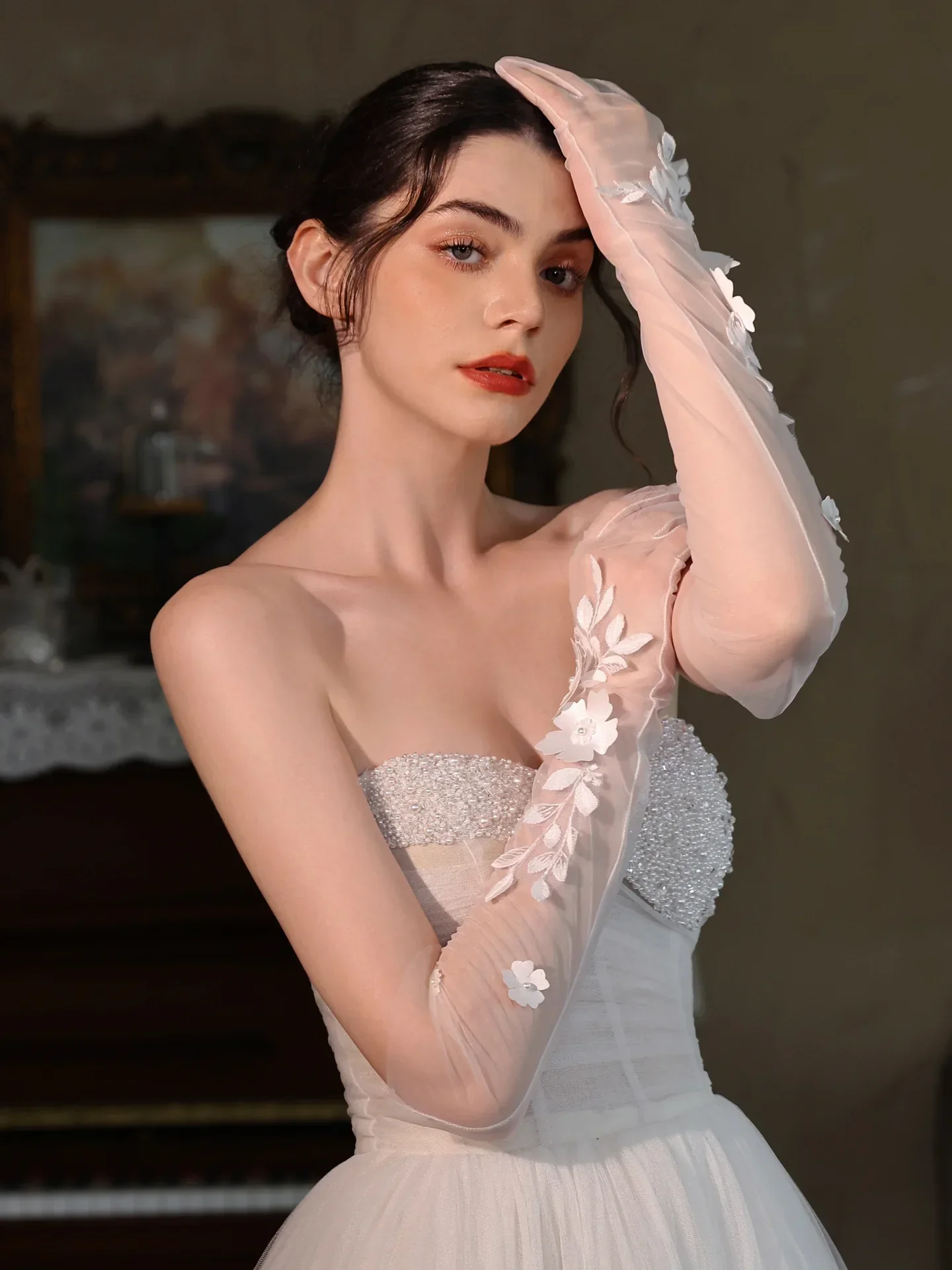 Short Bridal Gloves Flower Wedding Glove For Women Girl Party Evening Dress Jewelry Brides Accessories - Image 5