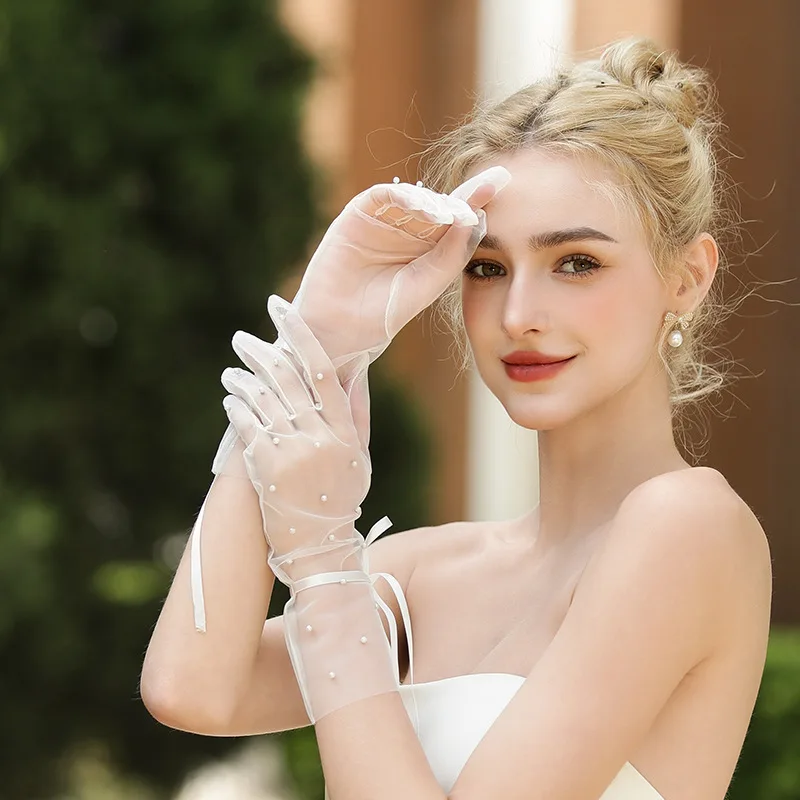 Short Bridal Gloves Pearl Wristband Wedding Glove For Women Girl Party Evening Dress Jewelry Bride Accessories - Image 5