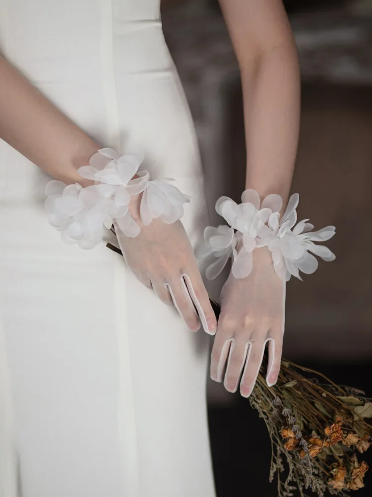 Short Bridal Gloves White Wristband Wedding Glove For Women Girl Party Evening Dress Jewelry Brides Accessories - Image 5