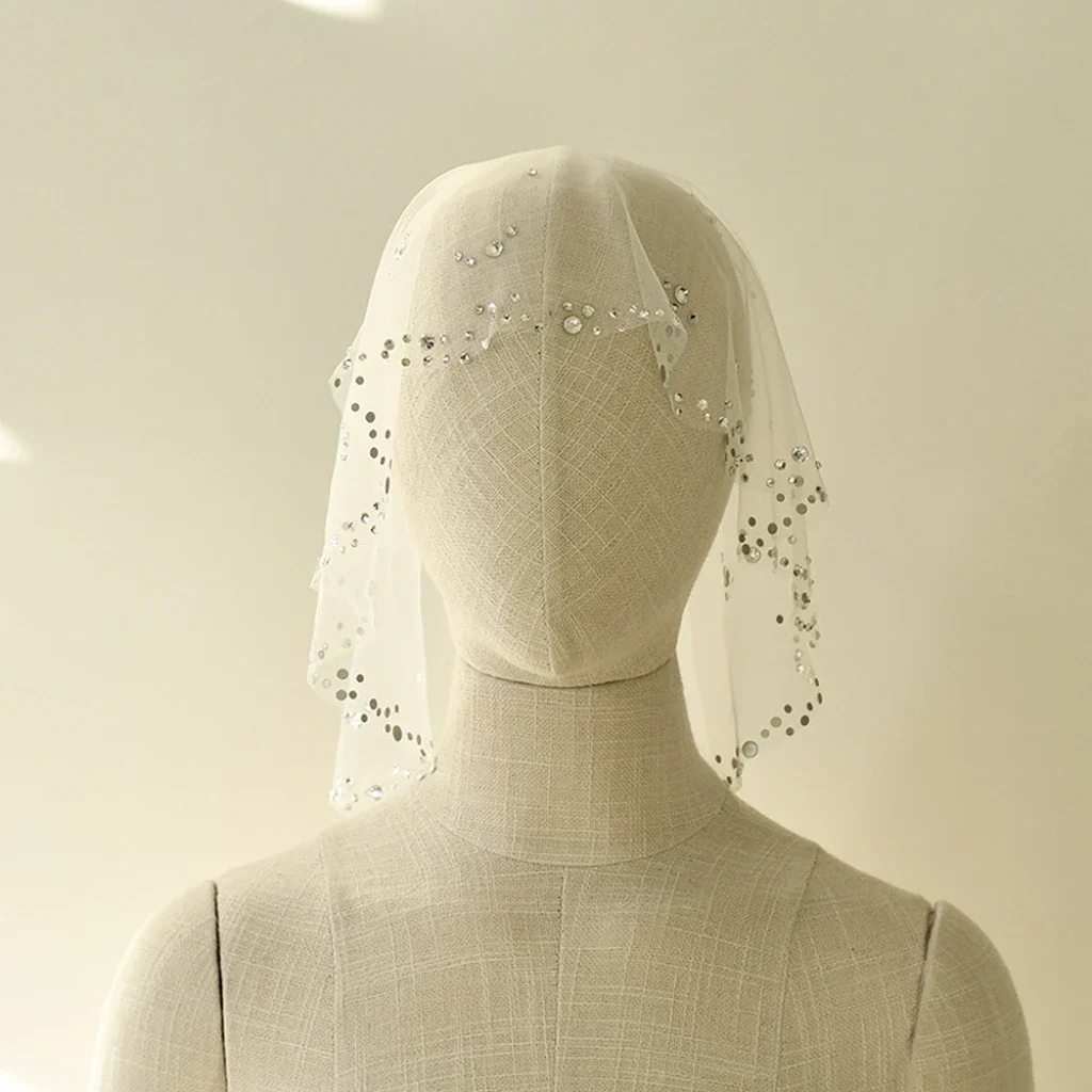 Short Crystal Bridal Veil Lace Wedding Veils For Evening Dinner Party Dress Women Gift Hair Accessories Brides Jewelry - Image 3