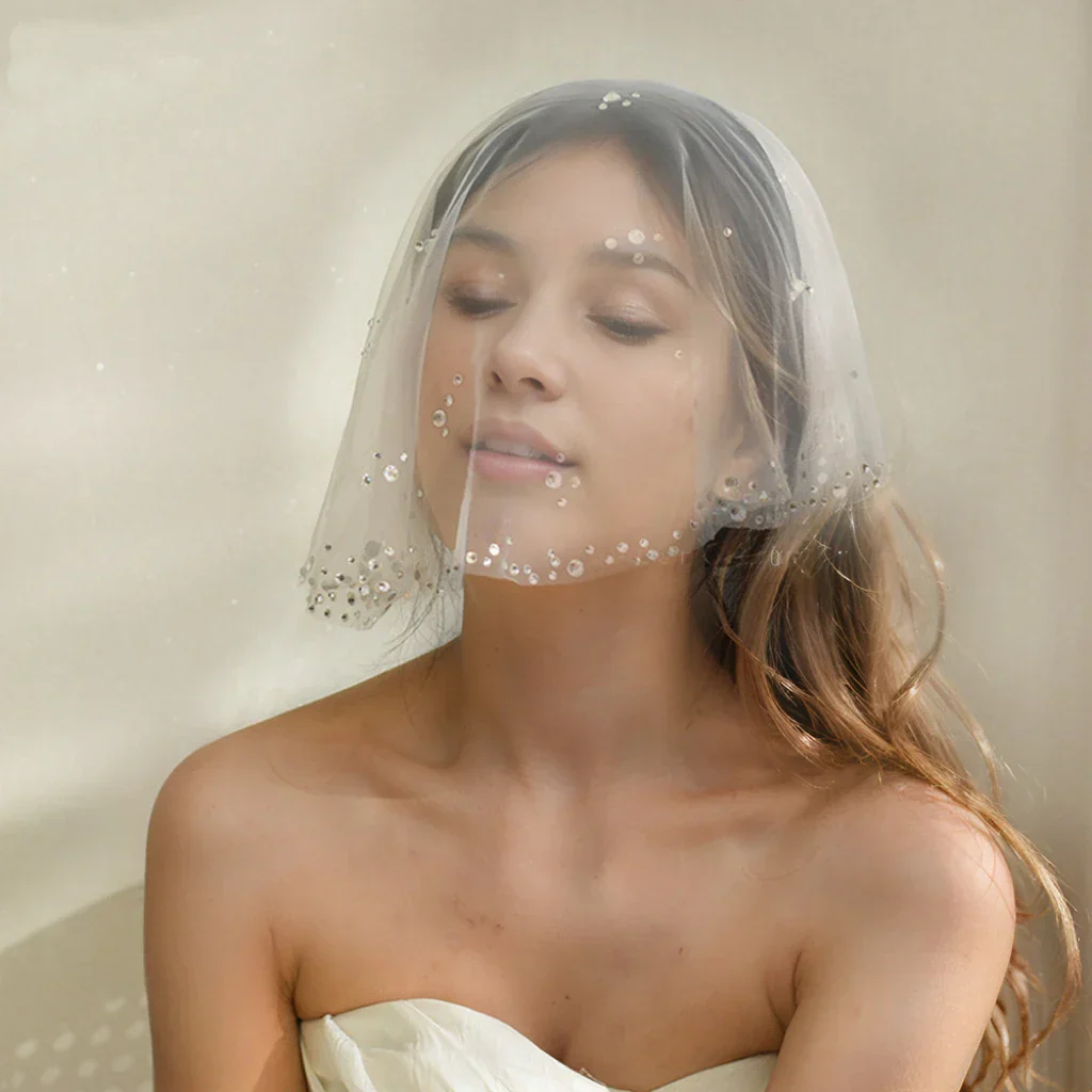 Short Crystal Bridal Veil Lace Wedding Veils For Evening Dinner Party Dress Women Gift Hair Accessories Brides Jewelry - Image 5