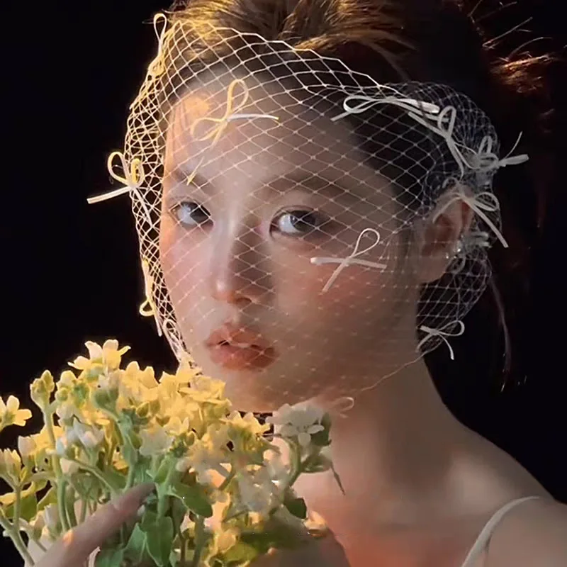 Short Face Bridal Veil Bowknot Wedding Veils For Evening Dinner Party Dress Women Gift Hair Accessories Brides Jewelry