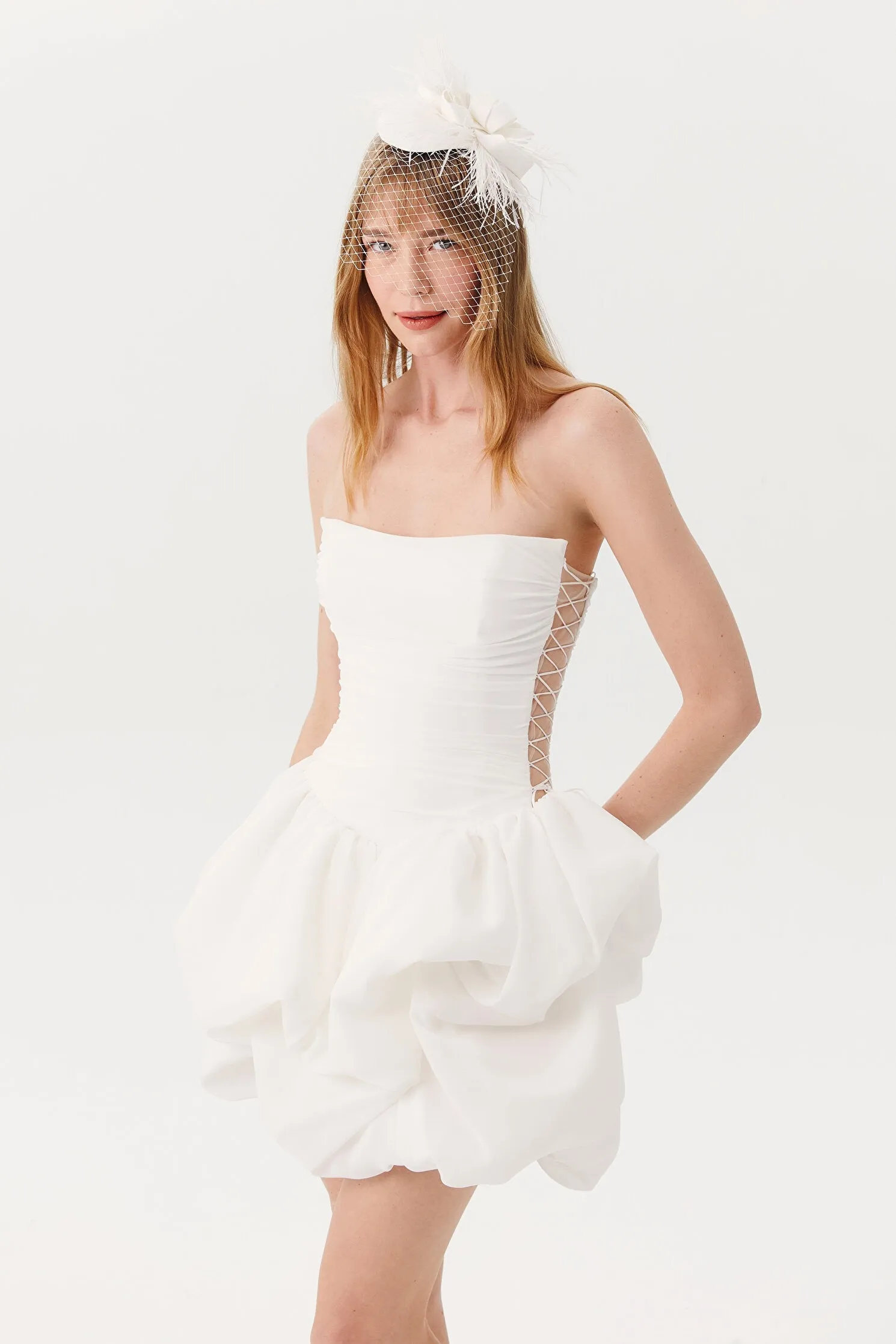 White Bubble-Hem Sleeveless Modern Satin Princess Vestido De Novia Dress Mermaid Gown Bow Court Train Wedding Dress - Image 3