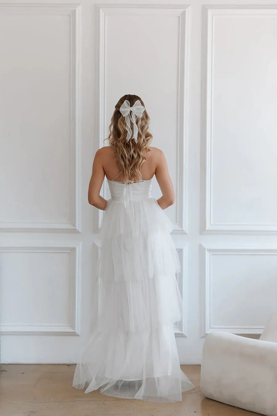 Layers of Tulle with Criss-cross Back Wedding Dress Train Dress Satin Bow Court Bridal Gown Vestido De Novia Simple Skirt - Image 7