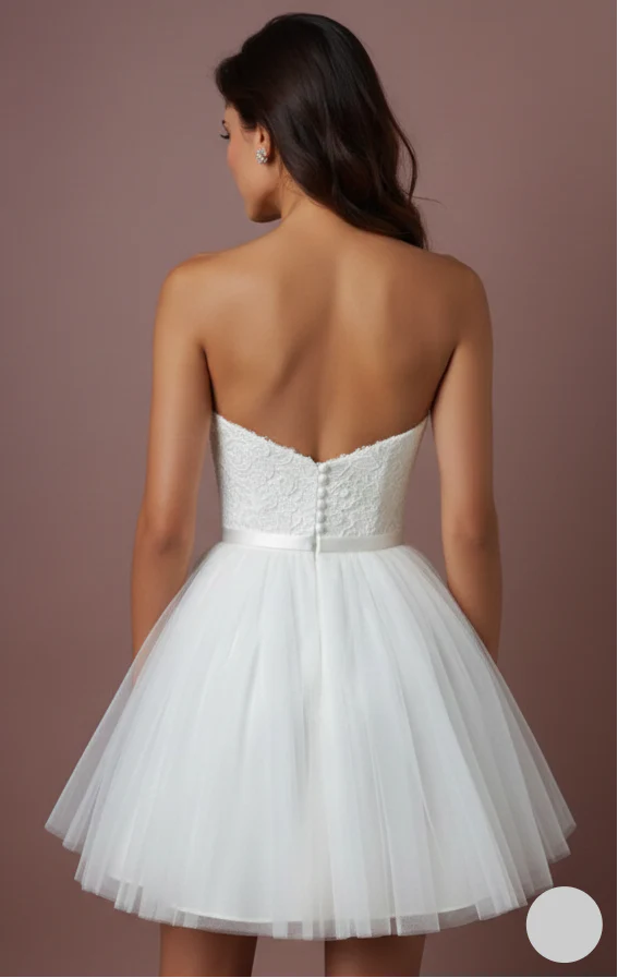 Short Sweetheart Wedding Dress Tulle Ball Gown Strapless - Image 3