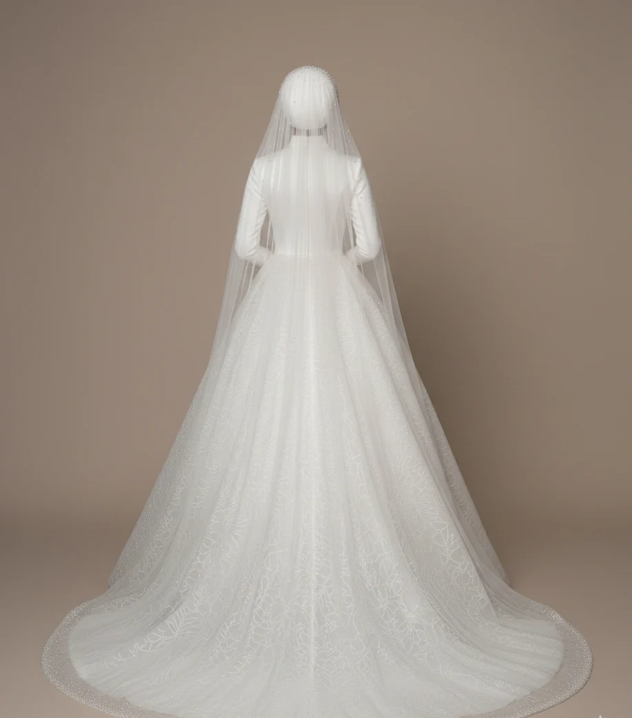 Modest Long Sleeve Lace Wedding Dress Muslim Bridal Gown High Neck - Image 3