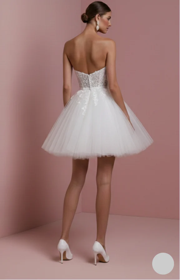 Short Romantic Tulle Wedding Dress Heart Neckline Princess - Image 3