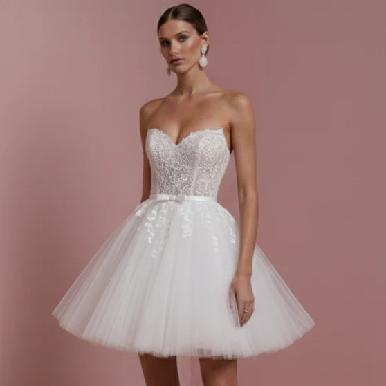 Short Romantic Tulle Wedding Dress Heart Neckline Princess - Image 4
