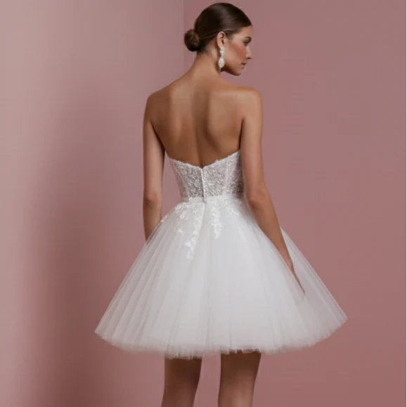 Short Romantic Tulle Wedding Dress Heart Neckline Princess - Image 5