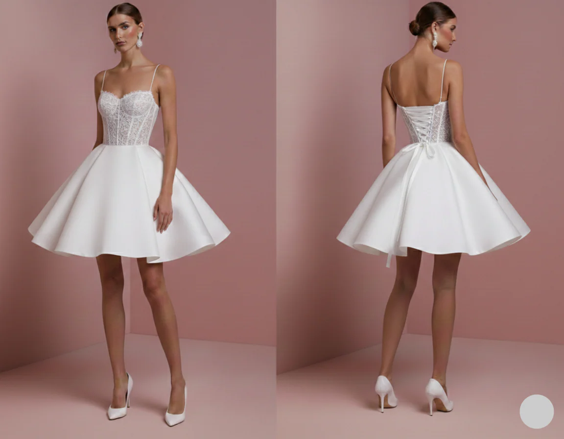 Corset Top Wedding Dress Lace Up Short Back Tulle Wear