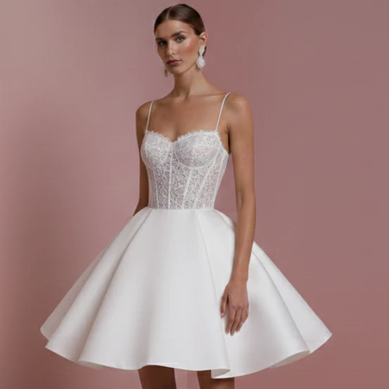 Corset Top Wedding Dress Lace Up Short Back Tulle Wear - Image 4