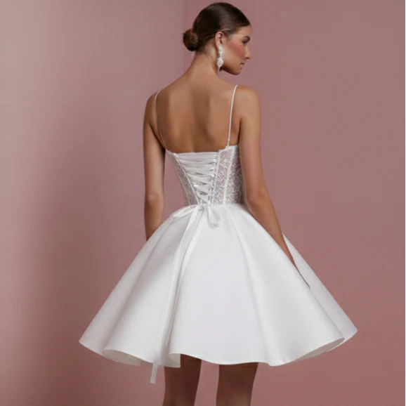 Corset Top Wedding Dress Lace Up Short Back Tulle Wear - Image 5