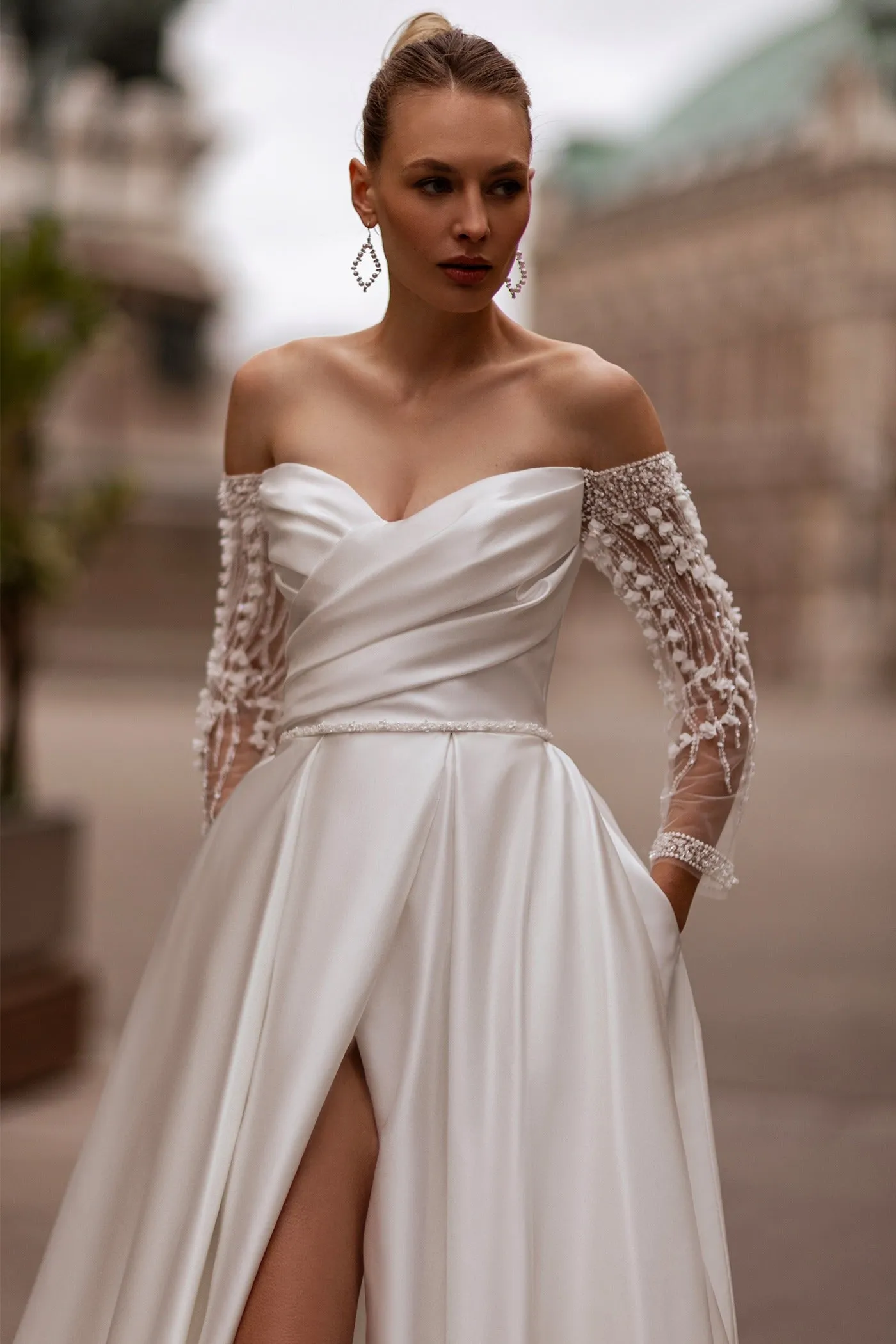 Slit Front Wedding Dress Vestido De Novia DressModern Mermaid Gown Satin Princess Bow Court Train - Image 3