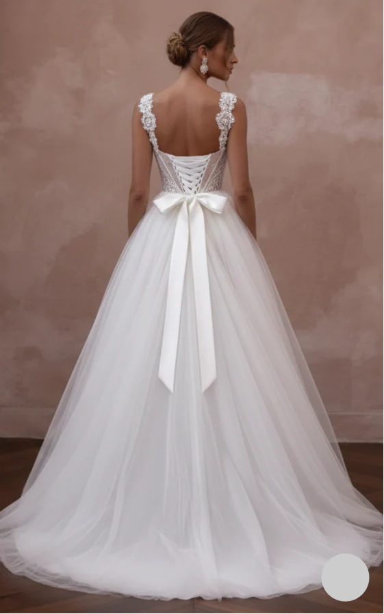 Corset Back Wedding Dress Long Tulle Princess Gown - Image 3