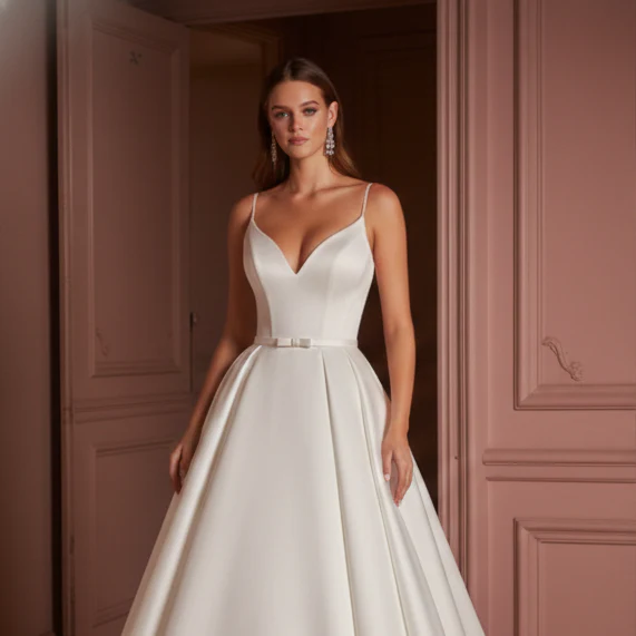 Long Plain Puffy Wedding Dress Layered Tulle Classic Gown - Image 4