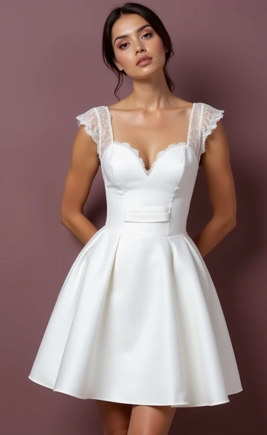 Short Wedding Dress and Mini Dress with a Belted Waist for a Defined Silhouette - Image 2