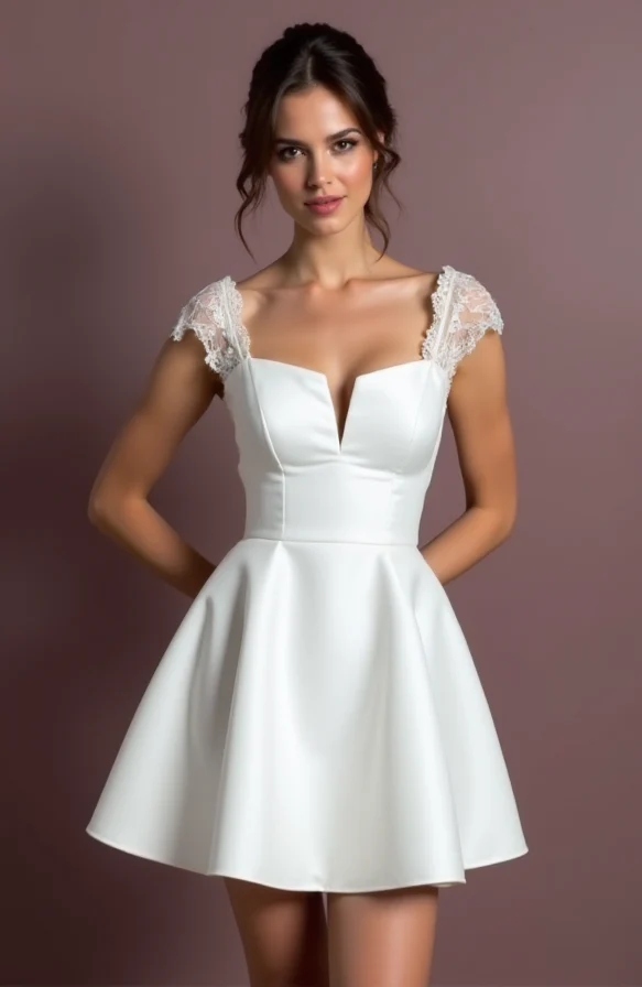 Short Wedding Dress and Mini Dress with a Fit-and-Flare Silhouette for a Feminine Look - Image 2