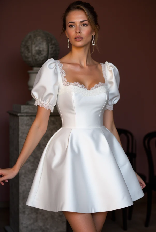 Short Wedding Dress and Mini Dress with a Flowing Chiffon Skirt for an Airy Feel - Image 2