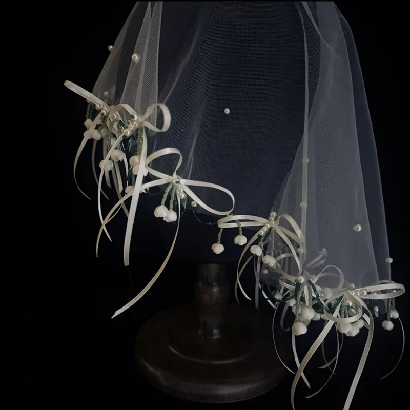 Short Wedding Veils Flower Pearl Bridal Veil For Evening Party Dress Women Girl Hair Accessories Brides Jewelry - Image 3