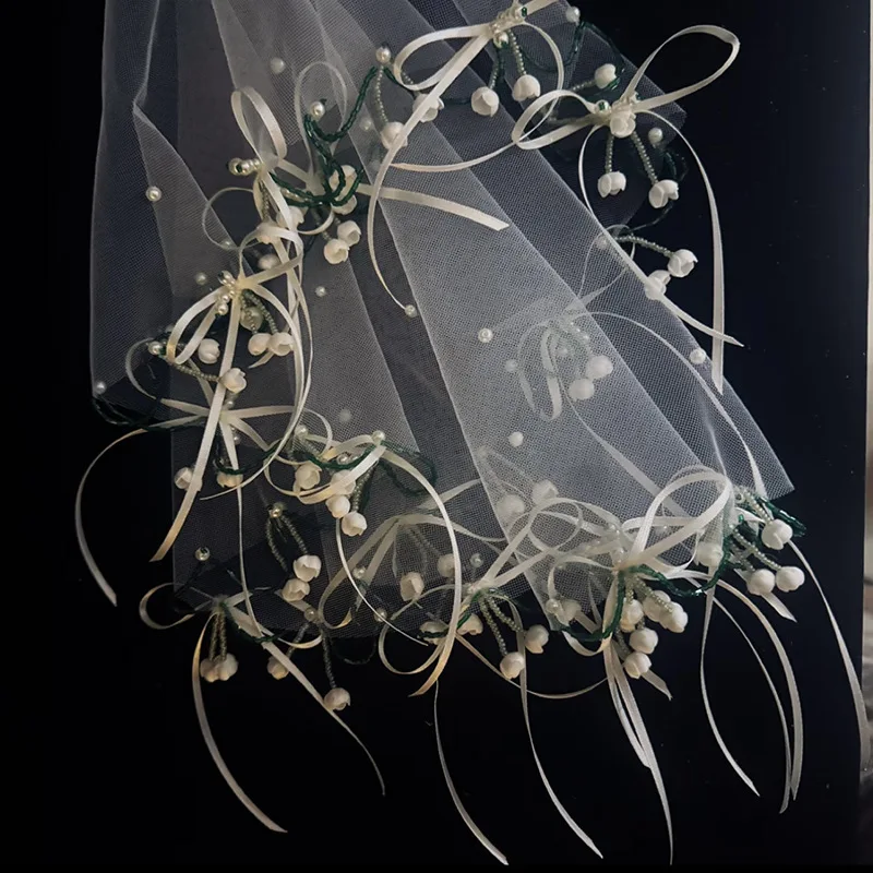 Short Wedding Veils Flower Pearl Bridal Veil For Evening Party Dress Women Girl Hair Accessories Brides Jewelry - Image 4