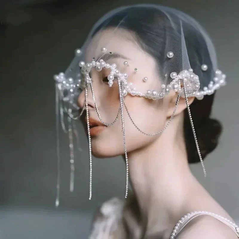 Short Wedding Veils Flower Pearl Bridal Veil For Evening Party Dress Women Girl Hair Accessories Brides Jewelry - Image 5