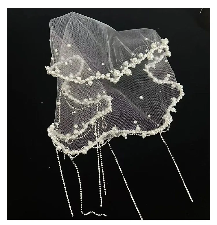 Short Wedding Veils Flower Pearl Bridal Veil For Evening Party Dress Women Girl Hair Accessories Brides Jewelry - Image 6
