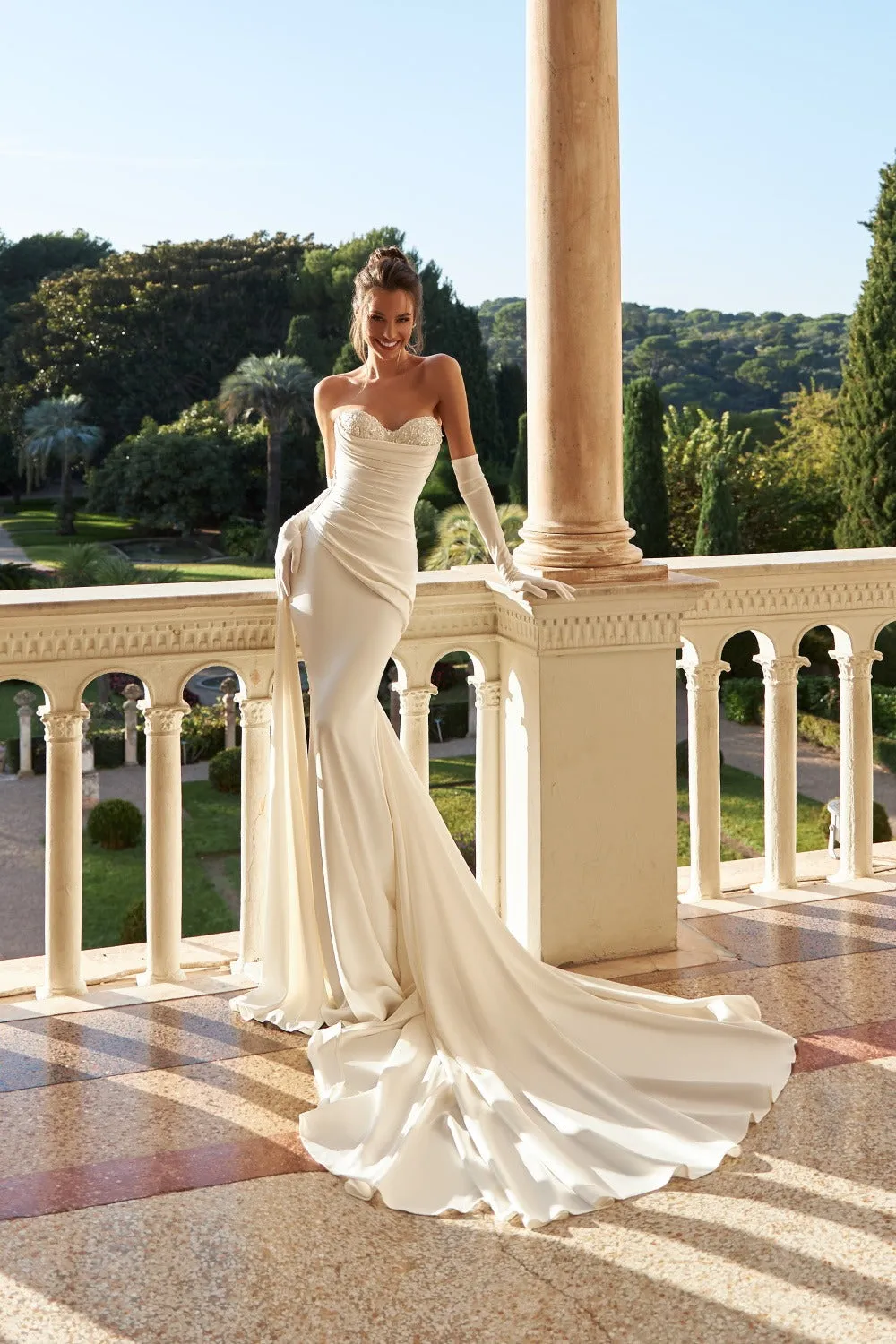 Long Train Dress Sleeveless Gown Bow Court Train Modern Satin Vestido De Novia Wedding Mermaid Princess Bridal - Image 3