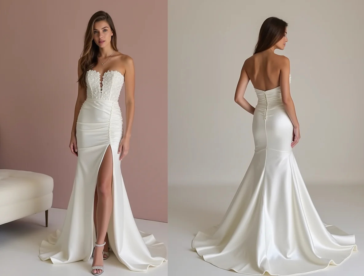 Show-Stopping White A-Line Wedding Dress with a Dramatic Overskirt for Extra Volume