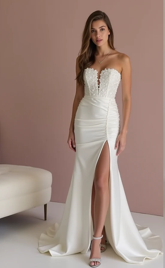 Show-Stopping White A-Line Wedding Dress with a Dramatic Overskirt for Extra Volume - Image 2