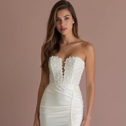 Show-Stopping White A-Line Wedding Dress with a Dramatic Overskirt for Extra Volume - Image 4