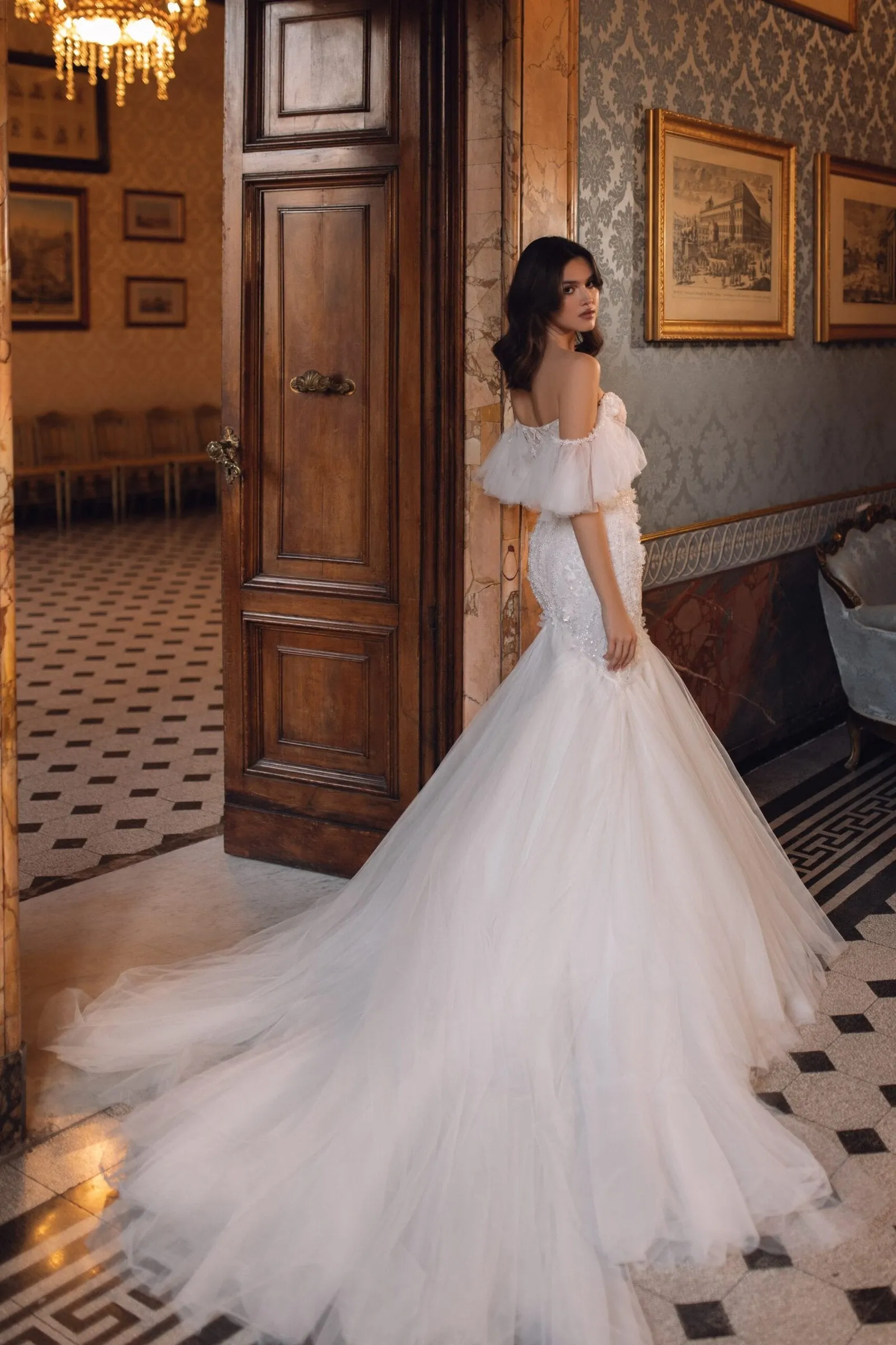 Showstopping Mermaid Wedding Dress with Luxurious Chandelier Lace, Tulle & Sparkling Sequin Details for a Sophisticated and Flattering Bridal Look - Image 2
