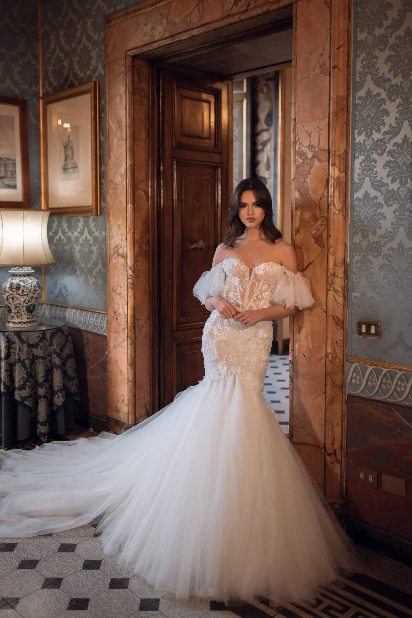 Showstopping Mermaid Wedding Dress with Luxurious Chandelier Lace, Tulle & Sparkling Sequin Details for a Sophisticated and Flattering Bridal Look - Image 3