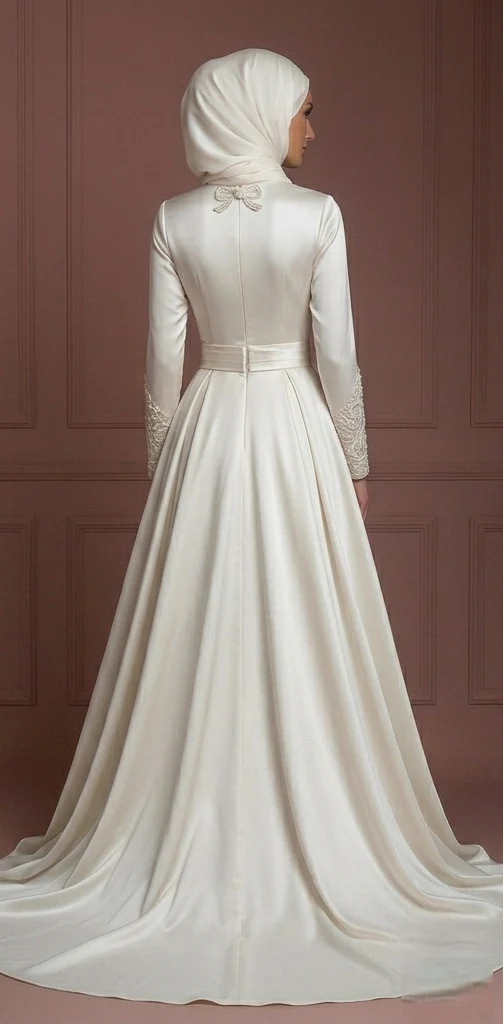 Silk Elegant Princess Wedding Dress – Ivory Modern Muslim Outfit - Image 3