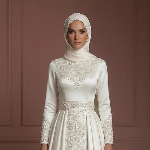 Silk Elegant Princess Wedding Dress – Ivory Modern Muslim Outfit - Image 4