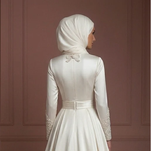 Silk Elegant Princess Wedding Dress – Ivory Modern Muslim Outfit - Image 5