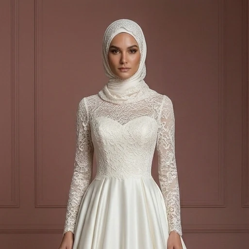 Silk Flowing Ball Gown – Modest Muslim Wedding Dress with Hijab - Image 4
